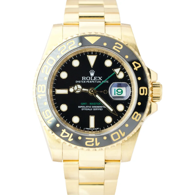 Luxury Watches for Anniversary Gifts-Rolex GMT-Master II PAPERS Ceramic Black 18K Yellow Gold 40mm 116718 LN B+P