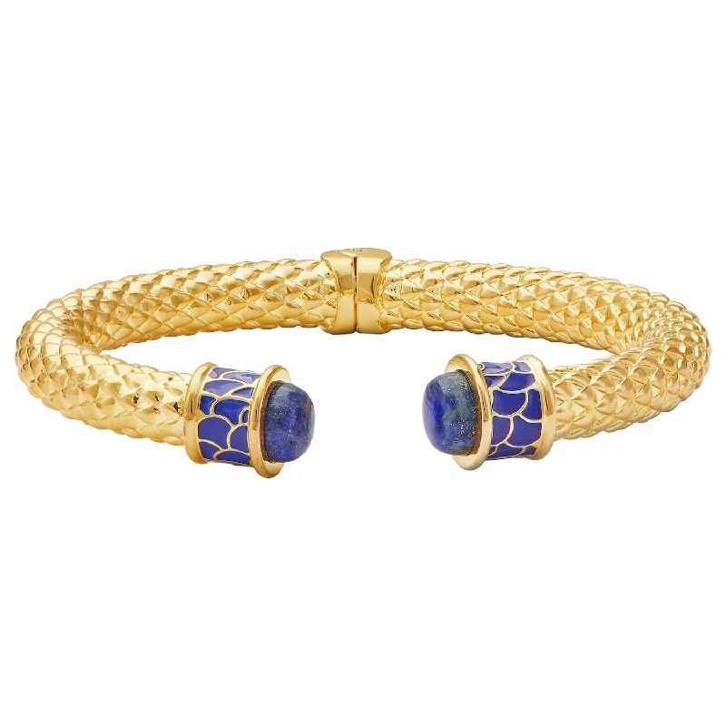 Adjustable Bangles for Weddings-Minoan Torque Cobalt & Gold Bangle