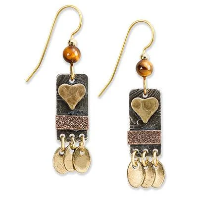 Statement Earrings for Special Occasions-Silver Forest Earrings Gold Heart Layered Black