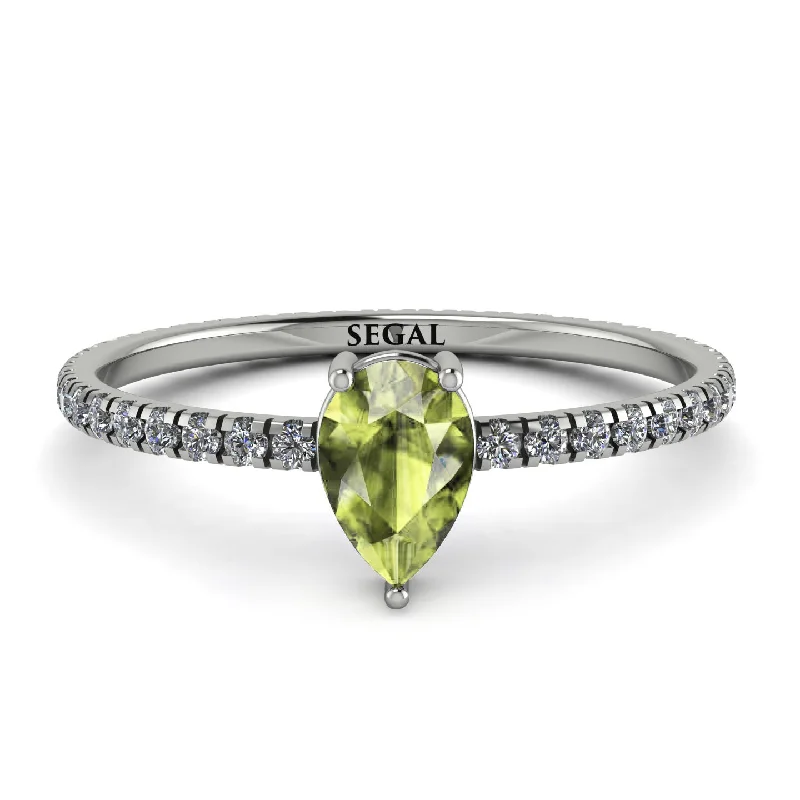 Custom Wedding Ring for Personalized Style-Pear Peridot Ring With Micro Pave - Taylor No. 703