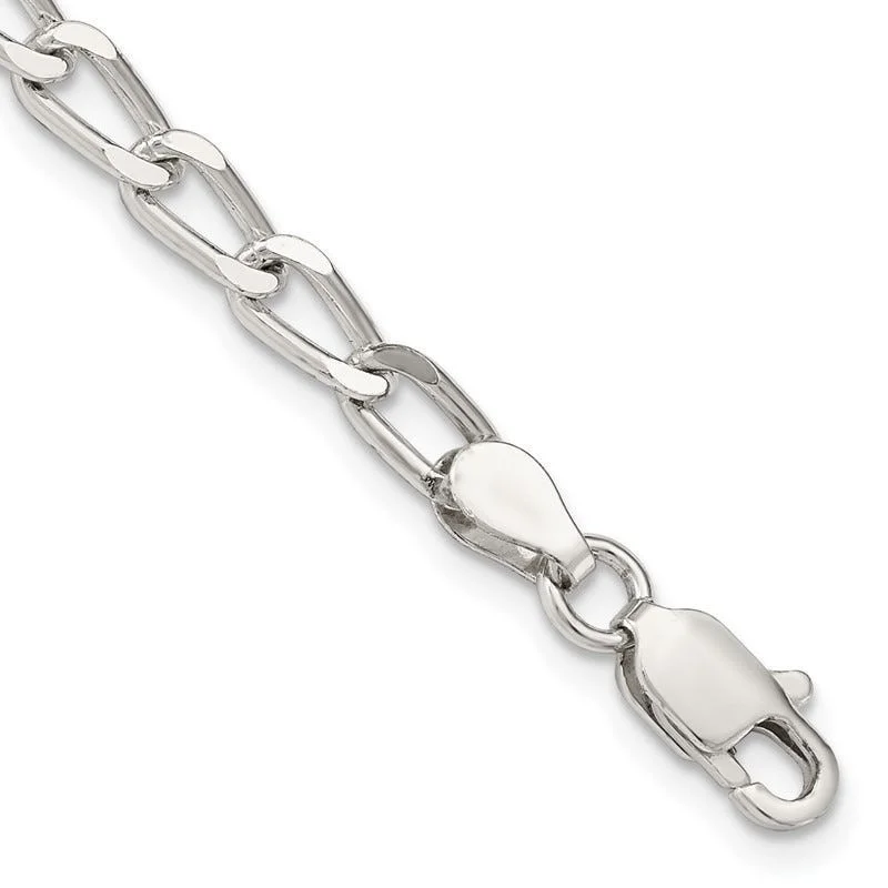 Elegant Bracelet for Day and Night Wear-Sterling Silver 4.3mm Open Elongated Link Chain Bracelet