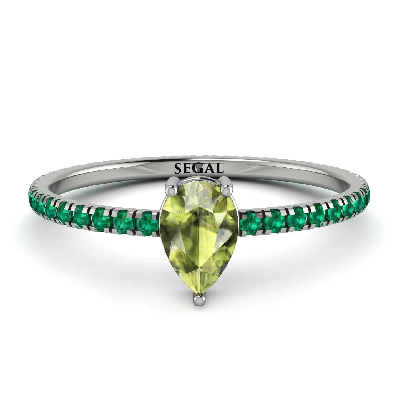 Simple Wedding Ring for Men and Women-Pear Peridot Ring With Micro Pave - Taylor No. 706