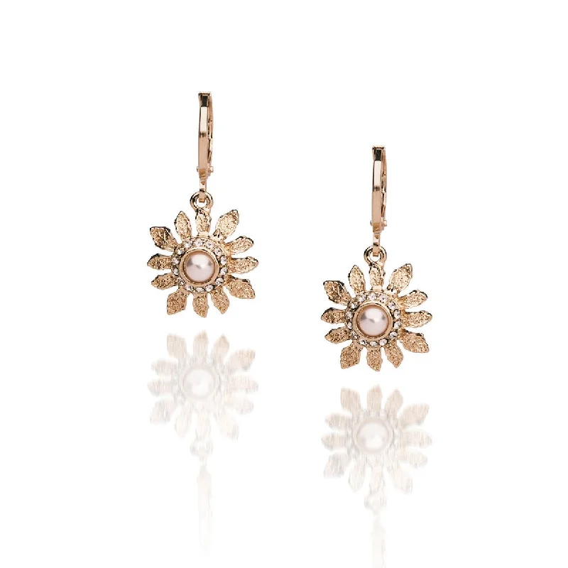 Crystal Earrings for Evening Glam-Sunflower 50s Hoop earrings: Pearl and Gold Hoops