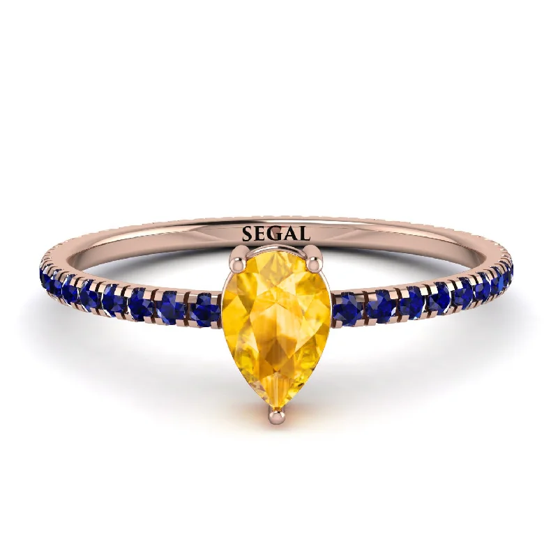 Custom Engraved Ring for Couples-Pear Yellow Diamond Ring With Micro Pave - Taylor No. 1014