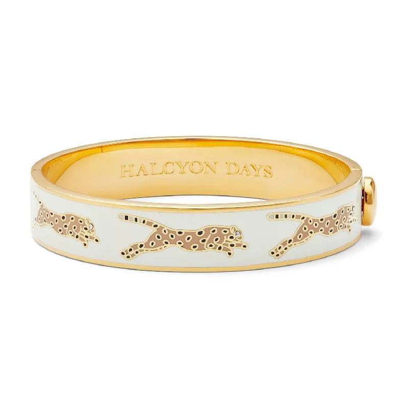 Unique Silver Bangles for Gift Ideas-Leopard Cream & Gold Bangle