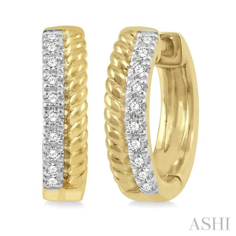 Diamond Drop Earrings-1/10 Ctw Rope Bead & Round Cut Diamond Huggie Earrings in 10K Yellow Gold