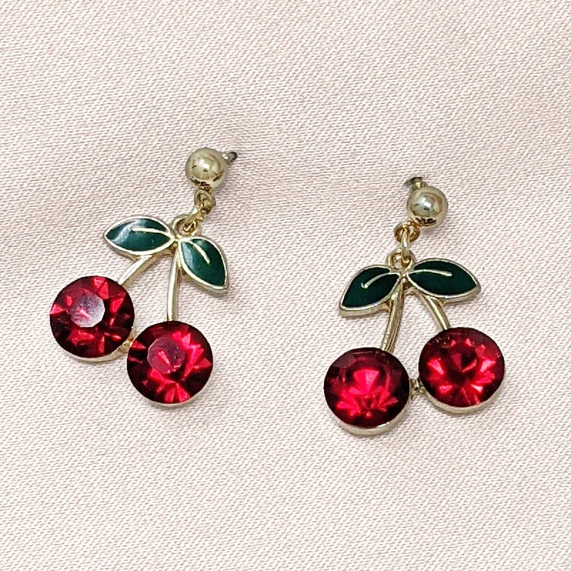 Beautiful Earrings for Fashionable Look-Cherry Earrings: Red Crystal Cherry Style Earrings