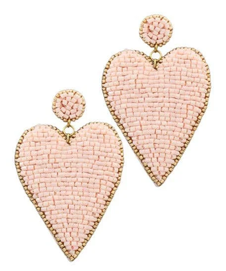 Simple Drop Earrings for Casual Outfits-Earrings - Blush Beaded Heart Earrings