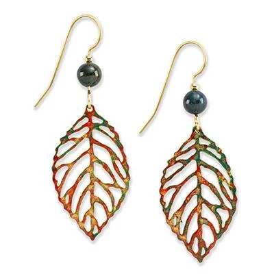 Simple Silver Earrings for Casual Style-Silver Forest Earrings Gold Leaf Fall Colors