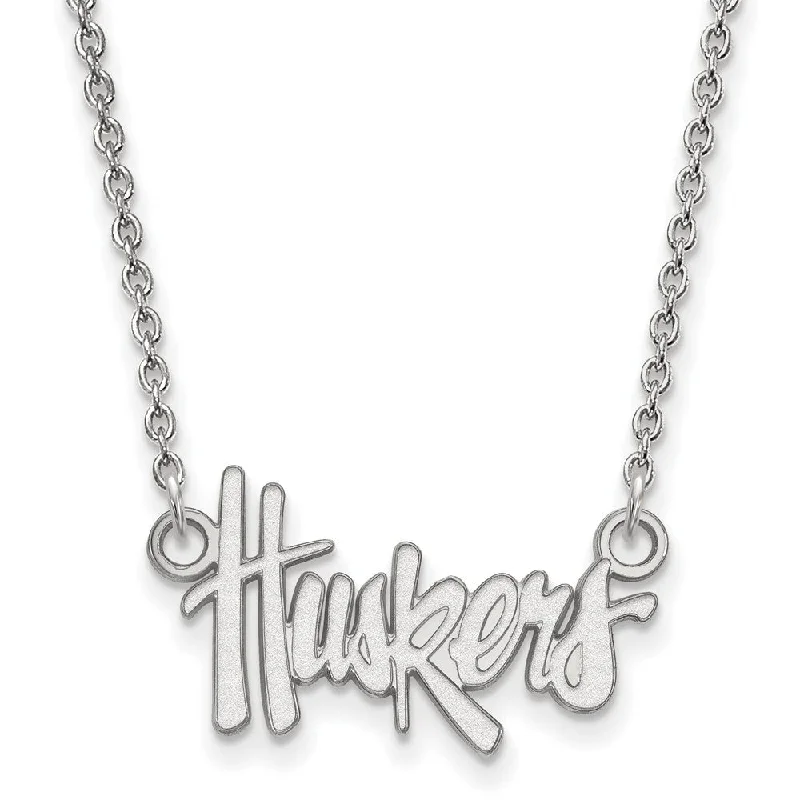 Cute Necklace for Teen Girls-10k White Gold U of Nebraska Small Huskers Pendant Necklace