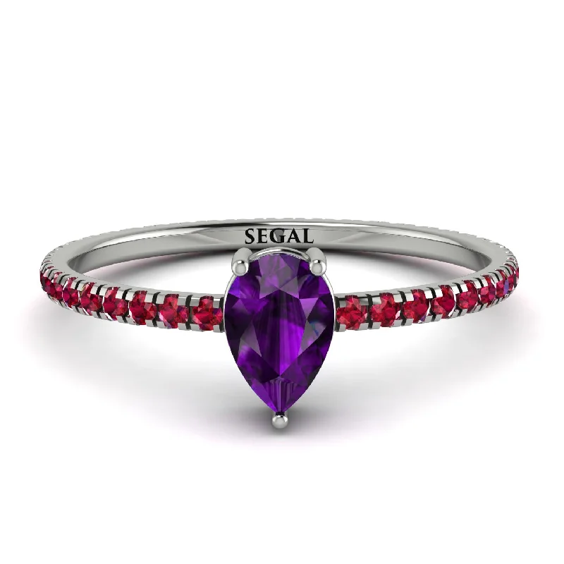 Silver Men’s Ring with Design-Pear Amethyst Ring With Micro Pave - Taylor No. 312