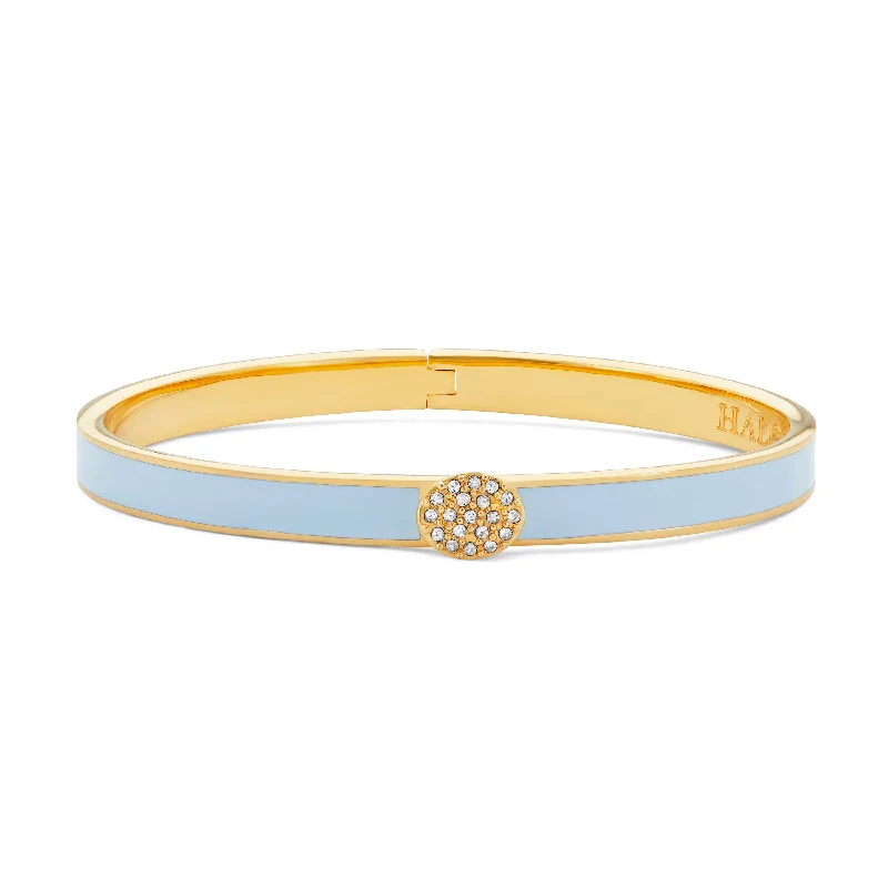 Gold Bangles with Diamond Detailing-Skinny Pave Button Forget-Me-Not & Gold Bangle