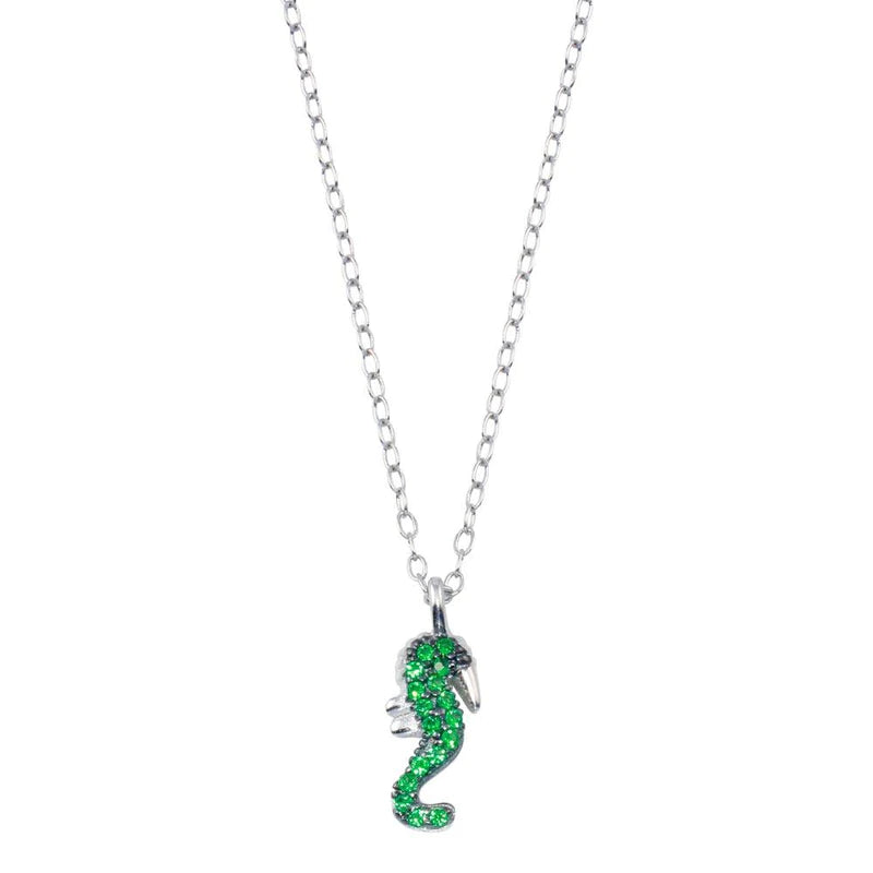 Rainbow Necklace for Festivals-Silver 925 Rhodium Plated Green Seahorse Necklace