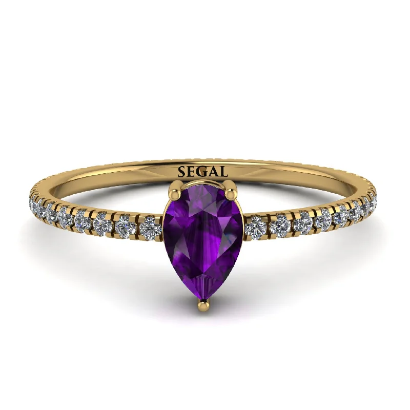 Classic Engagement Ring for Women-Pear Amethyst Ring With Micro Pave - Taylor No. 301