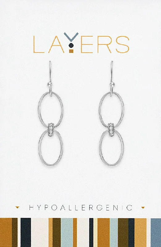 Minimalist Earrings for Daily Wear-Silver Double Loop CZ Dangle Layers Earrings