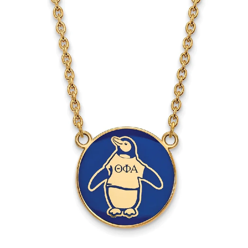 Gold Necklace with Initial Pendant-14K Plated Silver Theta Phi Alpha Large Enamel Mascot Necklace