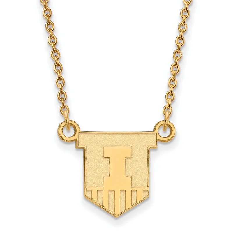 Simple Pendant Necklace for Casual Wear-10k Yellow Gold U of Illinois Small Shield Pendant Necklace