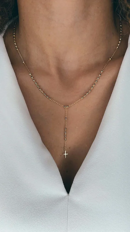 Sterling Silver Necklace for Formal Wear-Velani Dainty Cross Rosary Necklace