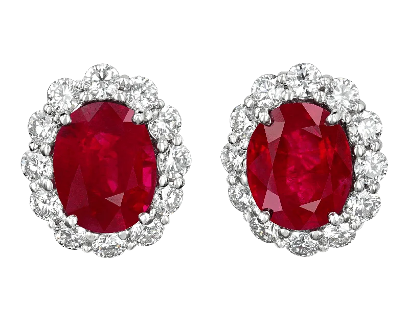 Artistic Pearl Earrings-Oval Burma Ruby Earrings, 8.58 Carats