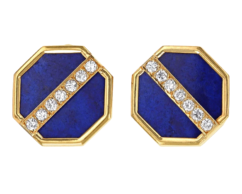 Trendy Earrings for Special Occasions-Lapis and Diamond Earrings