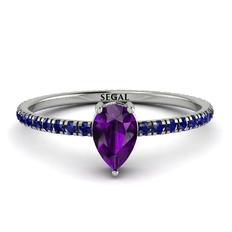 Custom Engagement Ring with Diamonds-Pear Amethyst Ring With Micro Pave - Taylor No. 315