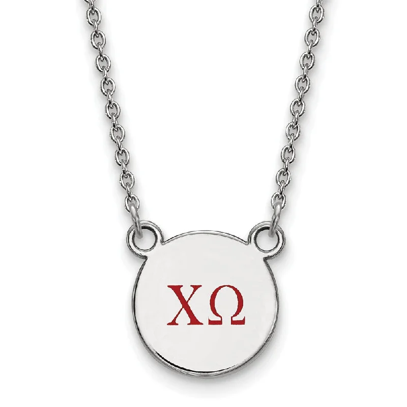 Luxury Gold Necklace for Weddings-Sterling Silver Chi Omega Small Red Enamel Greek Letters Necklace