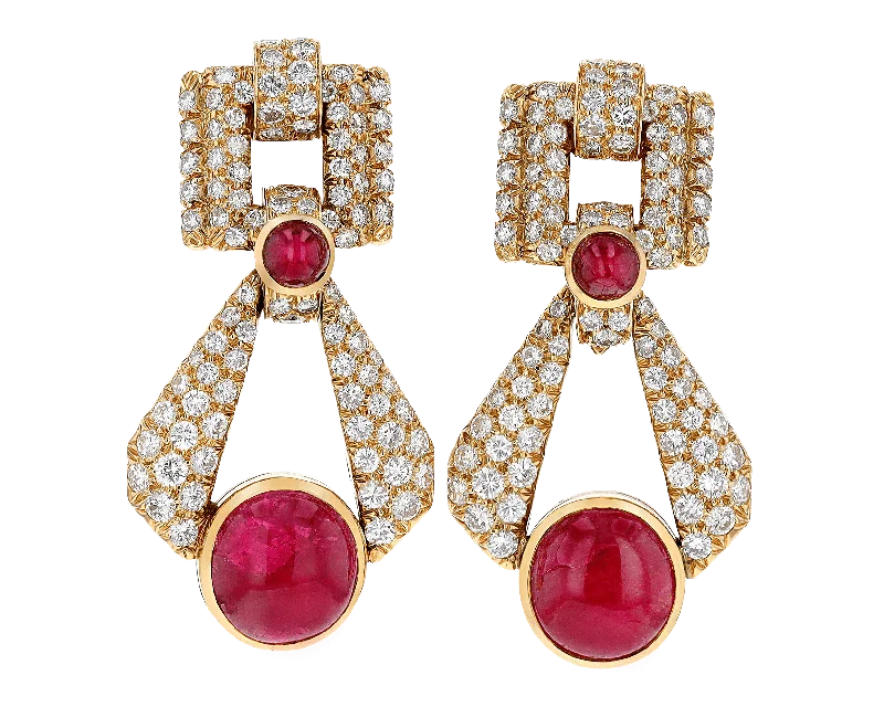 Small Drop Earrings for Casual Style-David Webb Cabochon Ruby and Diamond Earrings