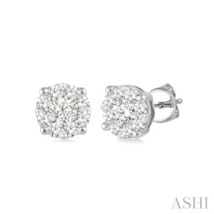 Diamond Drop Earrings-1/4 Ctw Lovebright Round Cut Diamond Stud Earrings in 14K White Gold