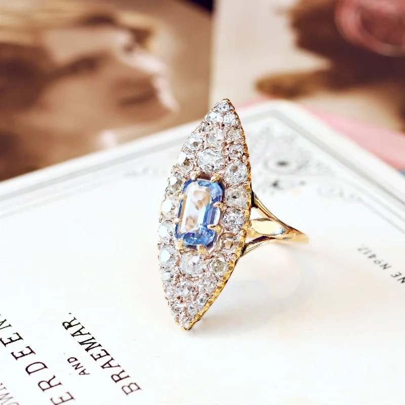 Beautiful Gold Wedding Ring for Her-OH My Goodness!! Mesmerising Marvellous Marquise Sapphire & Diamond Ring