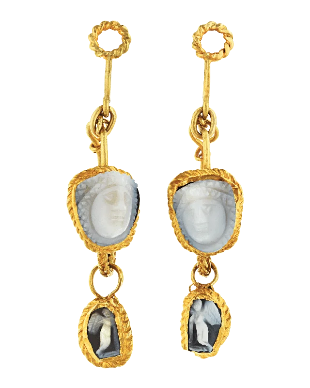 Luxury Gold Earrings for Women-Ancient Roman Medusa Intaglio Earrings