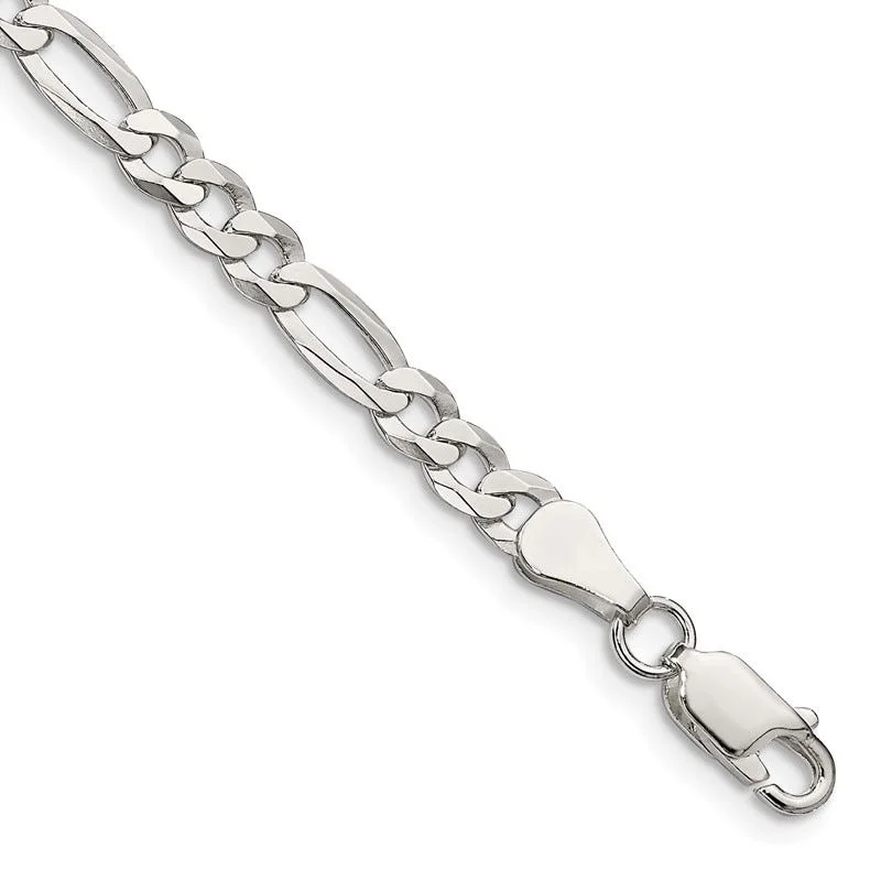 Colorful Bead Bracelet for Festivals-Sterling Silver 4.5mm Lightweight Flat Figaro Chain Bracelet