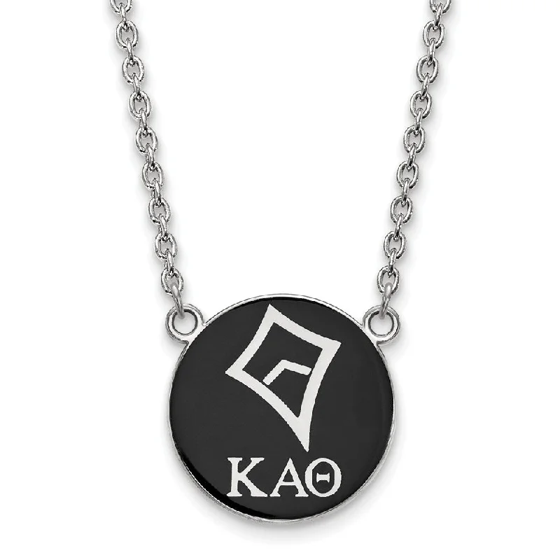 Custom Birthstone Necklace-Sterling Silver Kappa Alpha Theta Lg Black Enamel Kite Disc Necklace