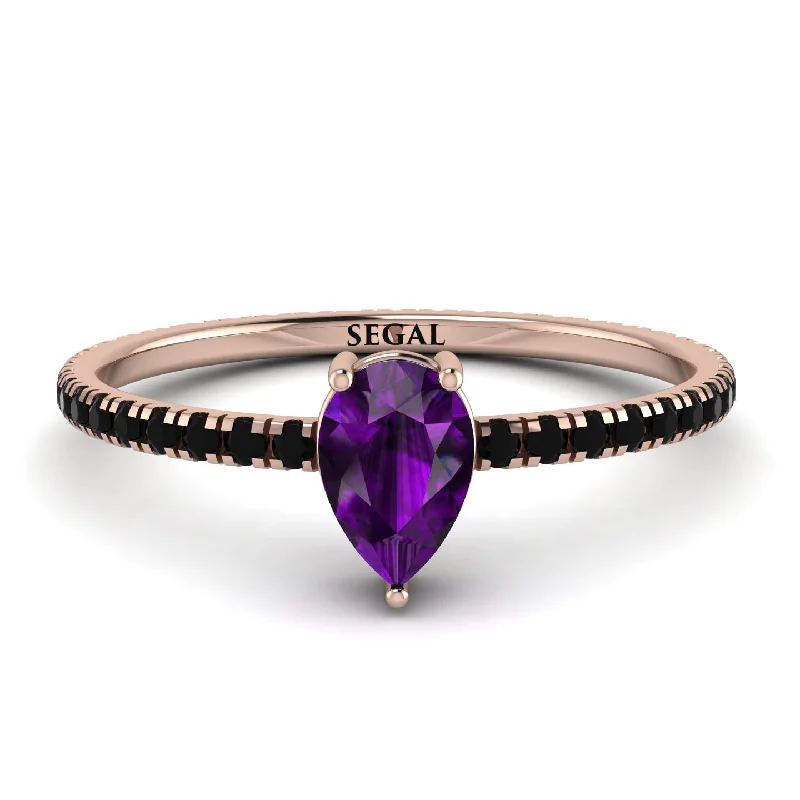 Classic Titanium Wedding Ring-Pear Amethyst Ring With Micro Pave - Taylor No. 308