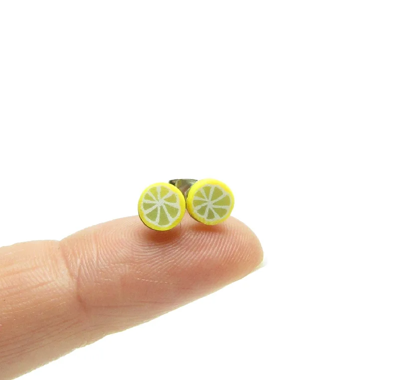 Casual Earrings for Summer Looks-Lemon Slice Earrings Polymer Clay Yellow Posts