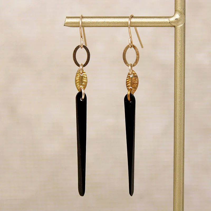 Dazzling Earrings for Night Parties-Autumnal Wood & Brass Leaf Earrings by Brin