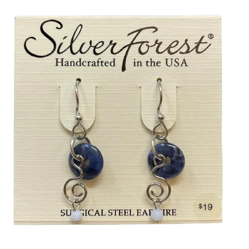 Beautiful Drop Earrings for Evening Style-Silver Forest Blue Layered Earrings