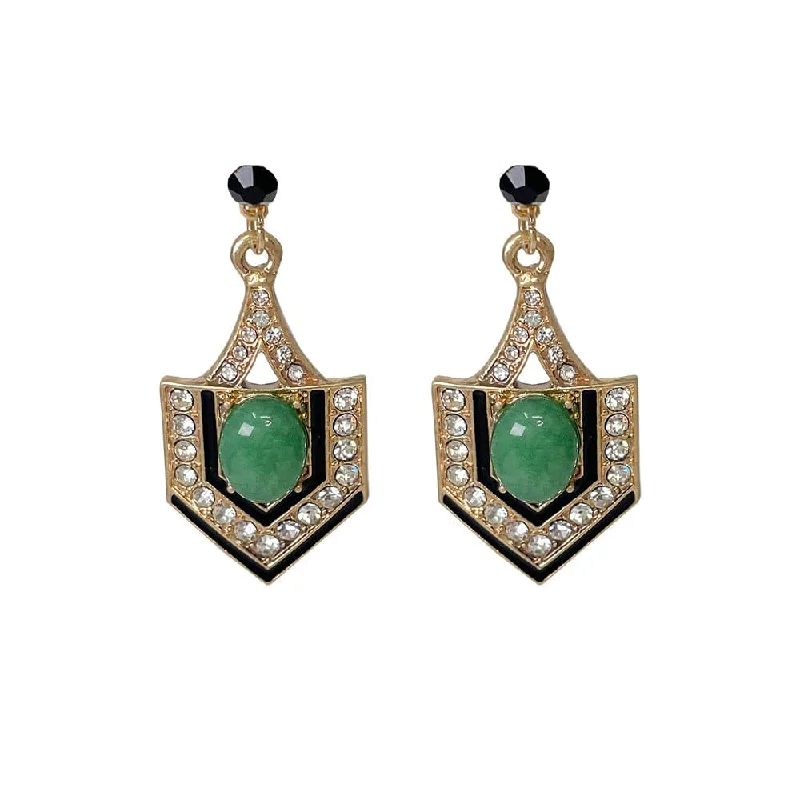 High Fashion Earrings for Women-Green Eygptian 1920 style earrings: Natural Stone Jade Earrings