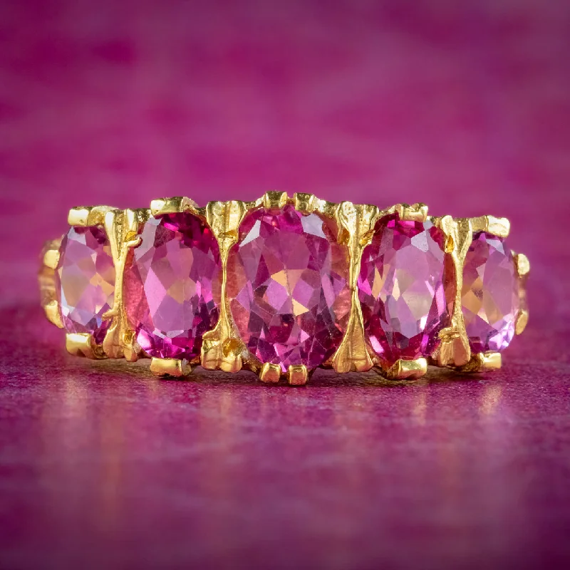 Simple Wedding Band for Women-Victorian Style Pink Topaz Five Stone Ring 2.3ct Of Topaz