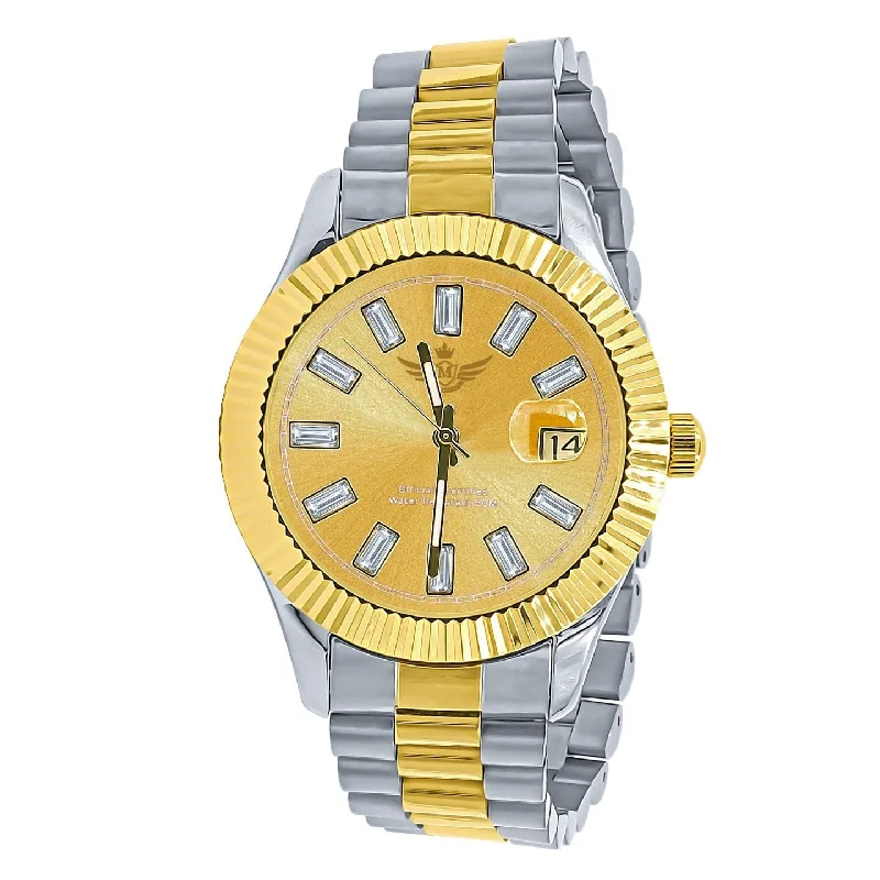 Customizable Watches for Special Gifts-Clean 41MM CZ Baguette Hours Date Watch