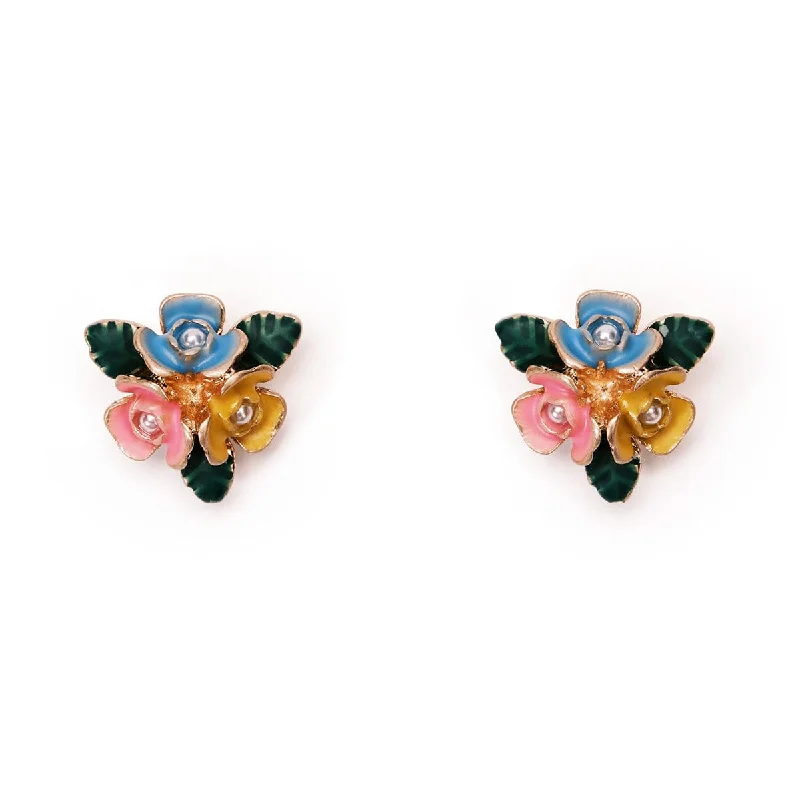 Sparkling Silver Earrings for Women-Flower stud earrings : Hand painted earrings