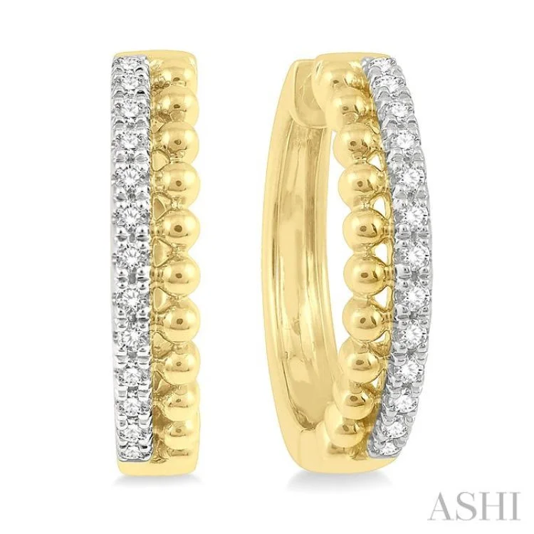 Chunky Earrings for Fashion-1/4 Ctw Circular Bead & Round Cut Diamond Hoop Earring in 14K Yellow Gold