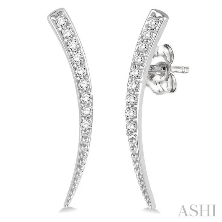 Large Statement Earrings-1/5 Ctw Pointed End Arc Climbers Round Cut Diamond Earrings in 14K White Gold