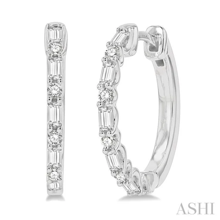 Chic Drop Earrings-1/2 Ctw Baguette and Round Cut Diamond Hoop Earring in 14K White Gold