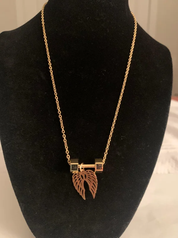 Bold Chunky Necklace for Bold Fashion-Wing and Dumbbell Gold Necklace