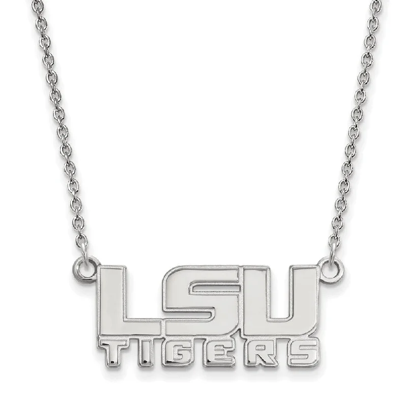 Elegant Chain Necklace for Casual Style-10k White Gold Louisiana State Small 'LSU' Tiger Pendant Necklace