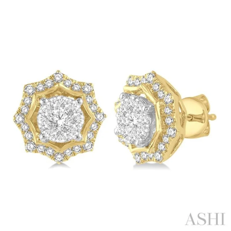 Diamond Drop Earrings-1/2 ctw Star Lattice Lovebright Round Cut Diamond Earring in 14K Yellow and White Gold