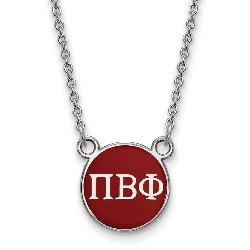 Gold Plated Necklace for Brides-Sterling Silver Pi Beta Phi Small Wine Enamel Disc Necklace