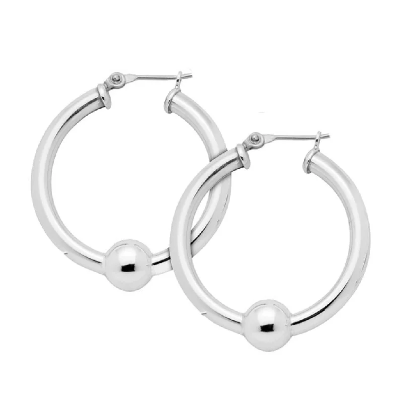 Gold Plated Drop Earrings-LeStage® Cape Cod : Large Beaded Hoop Earrings in Sterling Silver