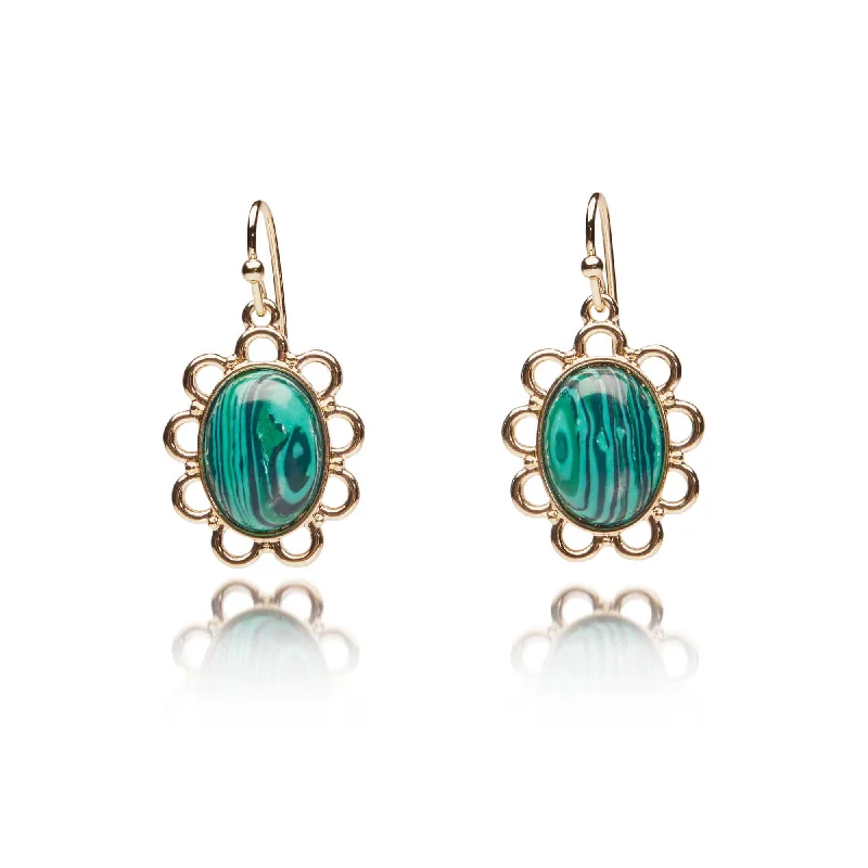 Gemstone Earrings for Evening-Peacock Green Drop Earrings: Ornate Regency Earrings