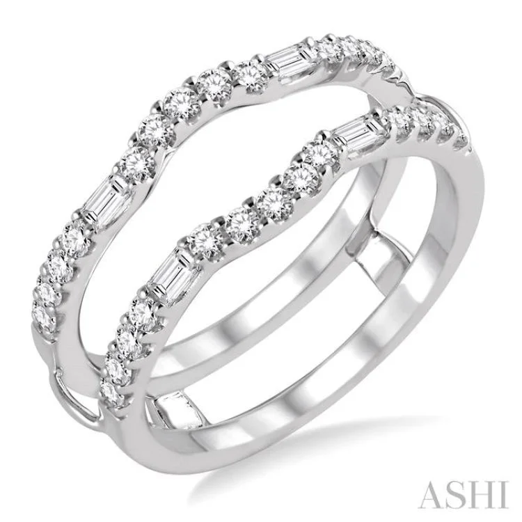 Bridal Ring Set for Weddings-1/2 Ctw Baguette and Round Cut Diamond Insert Ring in 14K White Gold